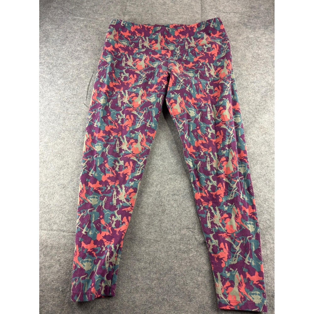 Soft Surroundings Purple Coral Abstract Print Leggings Womens L Artsy High Rise